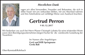 Traueranzeige von Gertrud Perron von Trauerportal Rhein Main Presse