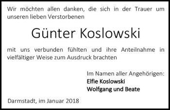 Traueranzeige von Günter Koslowski von Trauerportal Rhein Main Presse