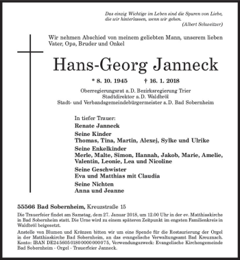 Traueranzeige von Hans-Georg Janneck von Trauerportal Rhein Main Presse