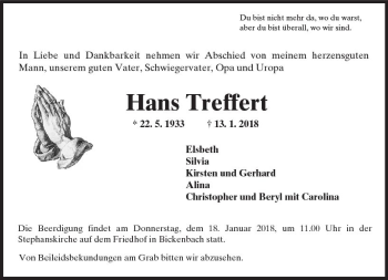 Traueranzeige von Hans Treffert von Trauerportal Rhein Main Presse