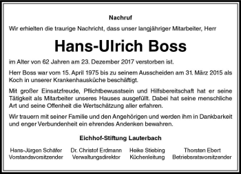 Traueranzeige von Hans-Ulrich Boss von VRM Trauer