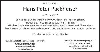 Traueranzeige von Hans Peter Packheiser von Trauerportal Rhein Main Presse