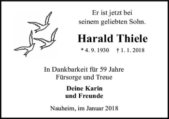 Traueranzeige von Harald Thiele von Trauerportal Rhein Main Presse