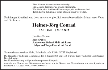 Traueranzeige von Heiner-Jörg Conrad von Trauerportal Rhein Main Presse
