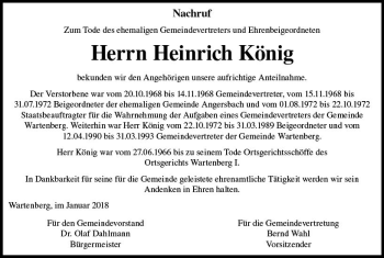 Traueranzeige von Heinrich König von VRM Trauer