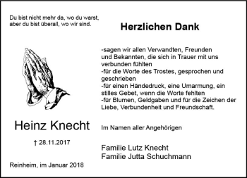 Traueranzeige von Heinz Knecht von Trauerportal Rhein Main Presse