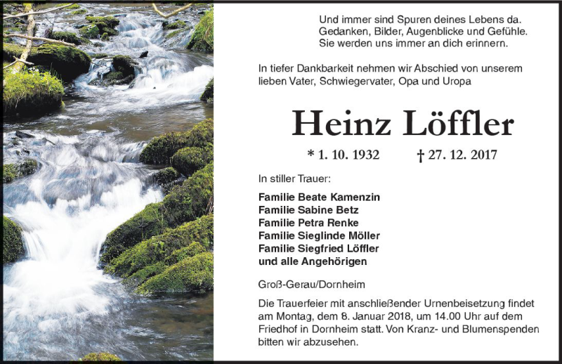 Traueranzeige für Heinz Löffler vom 03.01.2018 aus Trauerportal Rhein Main Presse