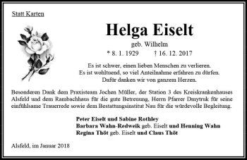 Traueranzeige von Helga Eiselt von VRM Trauer