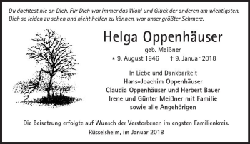 Traueranzeige von Helga Oppenhäuser von Trauerportal Rhein Main Presse