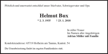 Traueranzeige von Helmut Bux von Trauerportal Rhein Main Presse