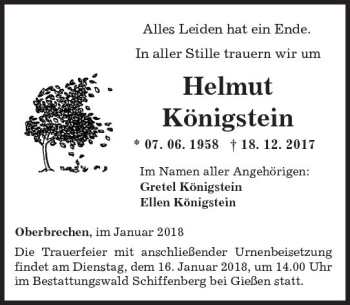 Traueranzeige von Helmut Königstein von  Camberger Anzeiger