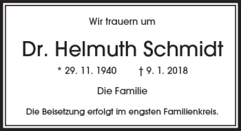 Traueranzeige von Helmuth Schmidt von Trauerportal Rhein Main Presse