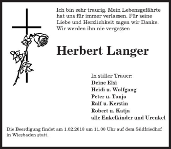 Traueranzeige von Herbert Langer von Trauerportal Rhein Main Presse