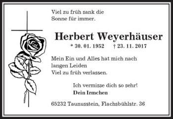 Traueranzeige von Herbert Weyerhäuser von Trauerportal Rhein Main Presse