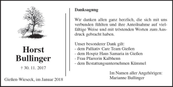 Traueranzeige von Horst Bullinger von  Gießener Anzeiger
