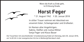 Traueranzeige von Horst Feger von  Usinger Anzeiger