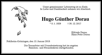 Traueranzeige von Hugo Günther Dorau von  Gießener Anzeiger