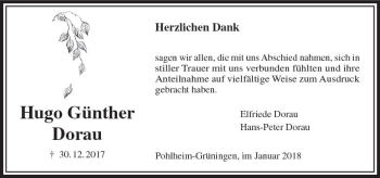 Traueranzeige von Hugo Günther Dorau von  Gießener Anzeiger