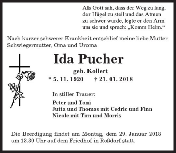 Traueranzeige von Ida Pucher von Trauerportal Rhein Main Presse