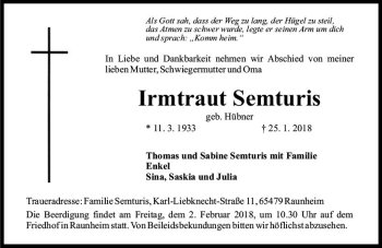 Traueranzeige von Irmtraut Semturis von Trauerportal Rhein Main Presse