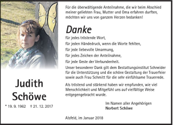 Traueranzeige von Judith Schöwe von VRM Trauer