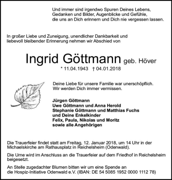 Traueranzeige von Jürgen Göttmann von Trauerportal Rhein Main Presse