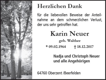 Traueranzeige von Karin Neuer von Trauerportal Rhein Main Presse