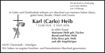 Traueranzeige von Karl Heib von Trauerportal Rhein Main Presse