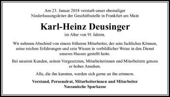 Traueranzeige von Karl-Heinz Deusinger von  Usinger Anzeiger