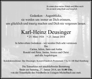 Traueranzeige von Karl-Heinz Deusinger von  Usinger Anzeiger