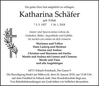 Traueranzeige von Katharina Schäfer von Trauerportal Rhein Main Presse