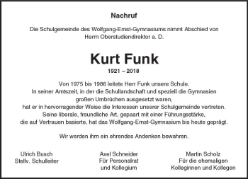 Traueranzeige von Kurt Funk von  Kreisanzeiger