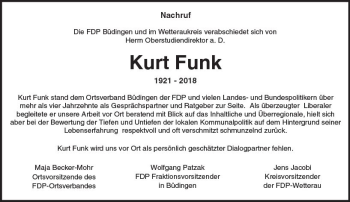 Traueranzeige von Kurt Funk von  Kreisanzeiger