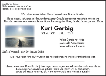 Traueranzeige von Kurt Gerbig von  Gießener Anzeiger