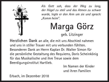 Traueranzeige von Marga Görz von  Camberger Anzeiger