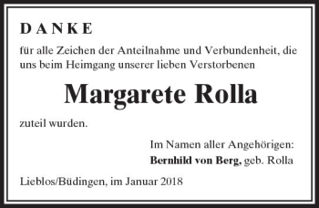 Traueranzeige von Margarete Rolla von  Kreisanzeiger