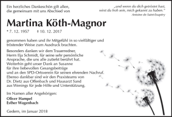 Traueranzeige von Martina Köth-Magnor von  Kreisanzeiger