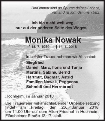 Traueranzeige von Monika Nowak von Trauerportal Rhein Main Presse
