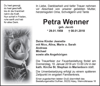 Traueranzeige von Petra Wenner von Trauerportal Rhein Main Presse
