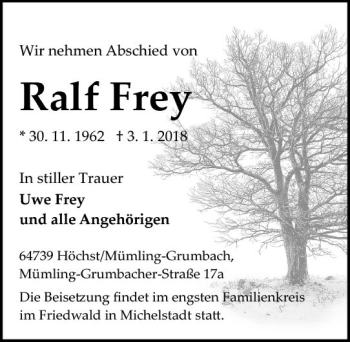 Traueranzeige von Ralf Frey von Trauerportal Rhein Main Presse