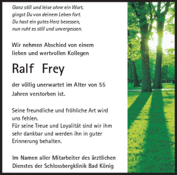 Traueranzeige von Ralf Frey von Trauerportal Rhein Main Presse