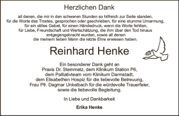 Traueranzeige von Reinhard Henke von Trauerportal Rhein Main Presse
