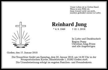 Traueranzeige von Reinhard Jung von  Gießener Anzeiger