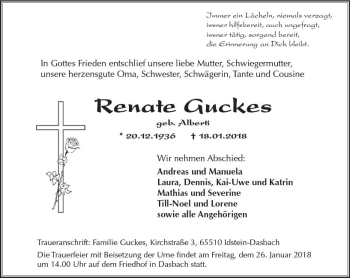 Traueranzeige von Renate Guckes von Trauerportal Rhein Main Presse