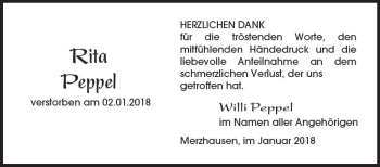 Traueranzeige von Rita Peppel von  Usinger Anzeiger
