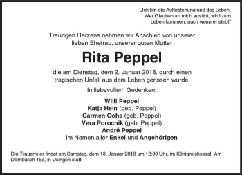 Traueranzeige von Rita Peppel von  Usinger Anzeiger