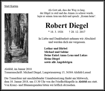 Traueranzeige von Robert Diegel von VRM Trauer