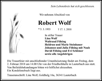 Traueranzeige von Robert Wolf von VRM Trauer