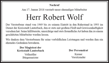 Traueranzeige von Robert Wolf von VRM Trauer