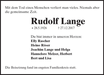 Traueranzeige von Rudolf Lange von Trauerportal Rhein Main Presse